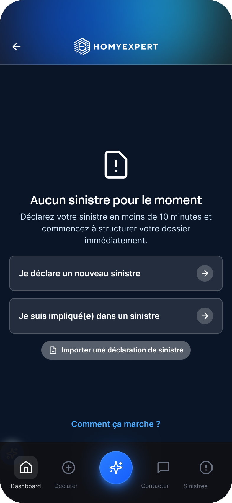 Dashboard vide — maquette